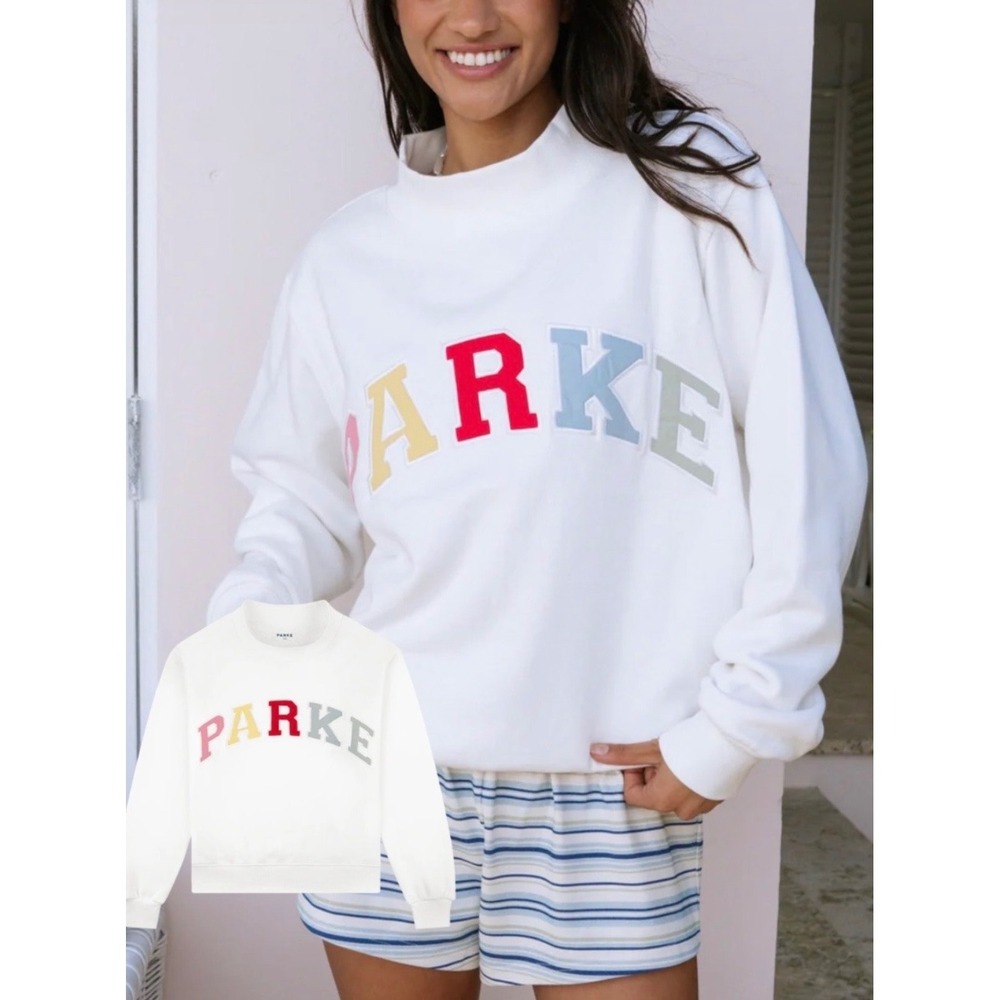 White 'PARKE' Crewneck Sweatshirt - Multicolor Lettering *Like New*